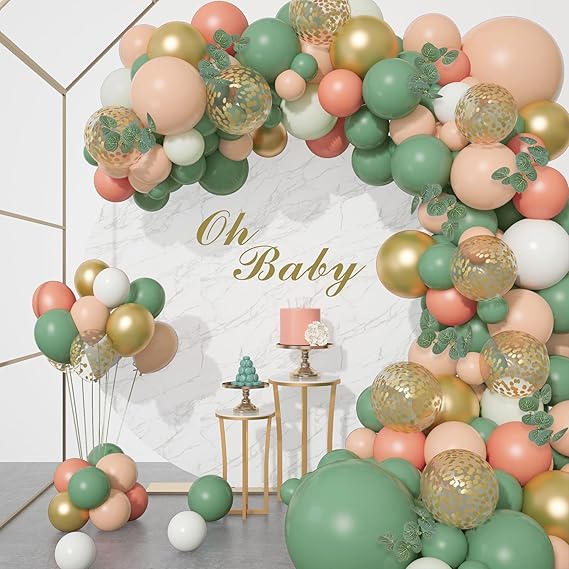 Orange White Green Gold Balloons