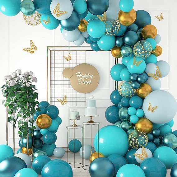 Blue Turquoise Metallic Gold Green Balloons