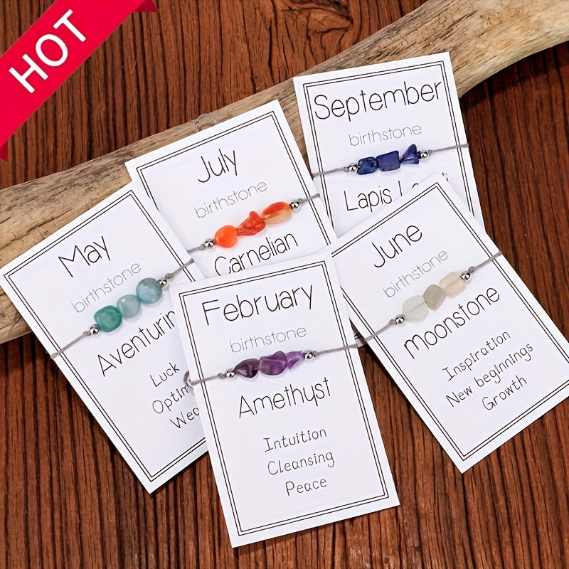 12 Months Birthstone Braided Bracelet Hand Rope With Blessing Card For Women Girls Gift